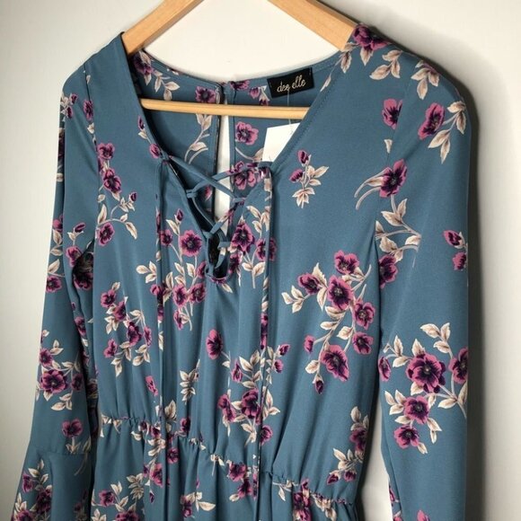 DEE  Elle Blue Floral Pattern "When I Met You in the‎ Summer" Romper Size Small - Picture 5 of 6